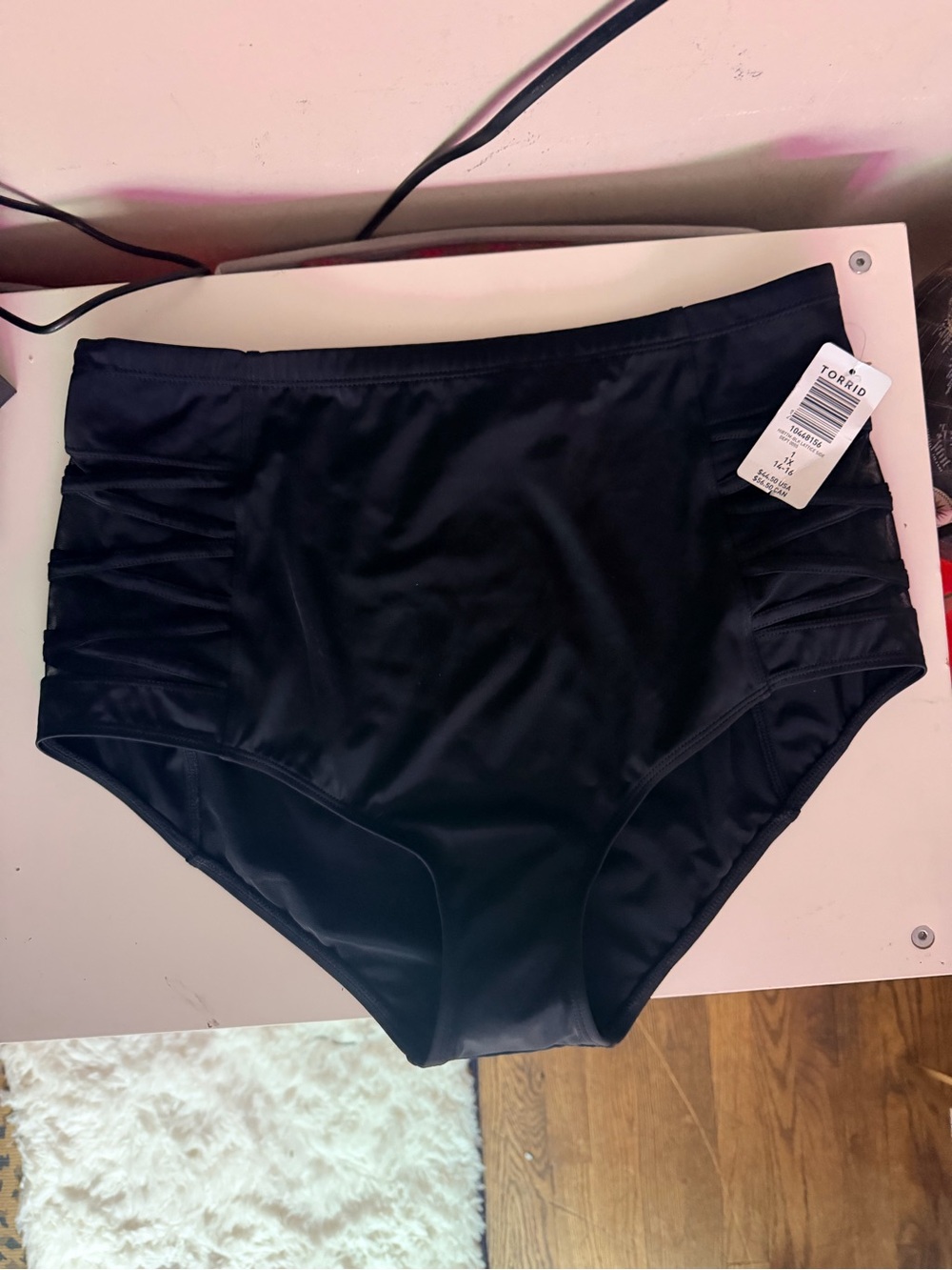 torrid Black High-Rise side mesh Swim Bottoms